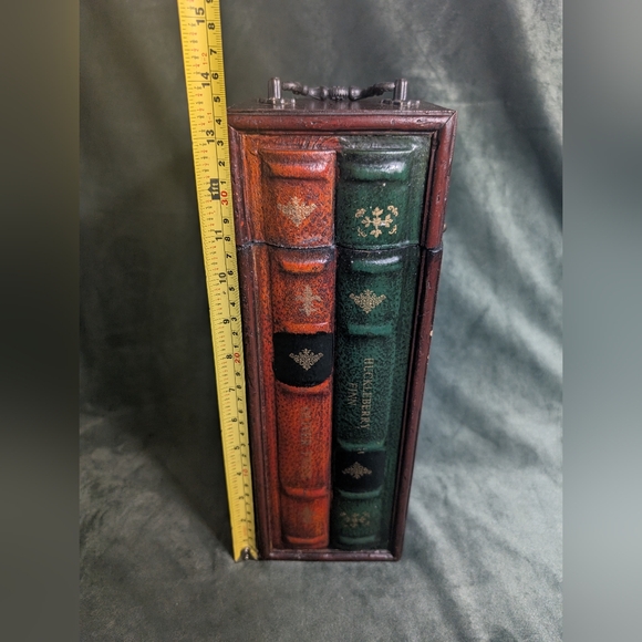 Vintage Wood Faux Book Wine Bottle Liquor Box Holder Cabinet Holds 1 Bottle - Picture 2 of 16